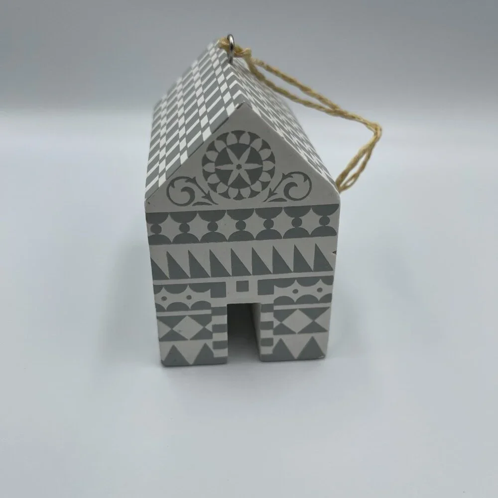 2013 Crate & Barrel Studiopatro Wooden House Christmas Ornament Hearts & Homes